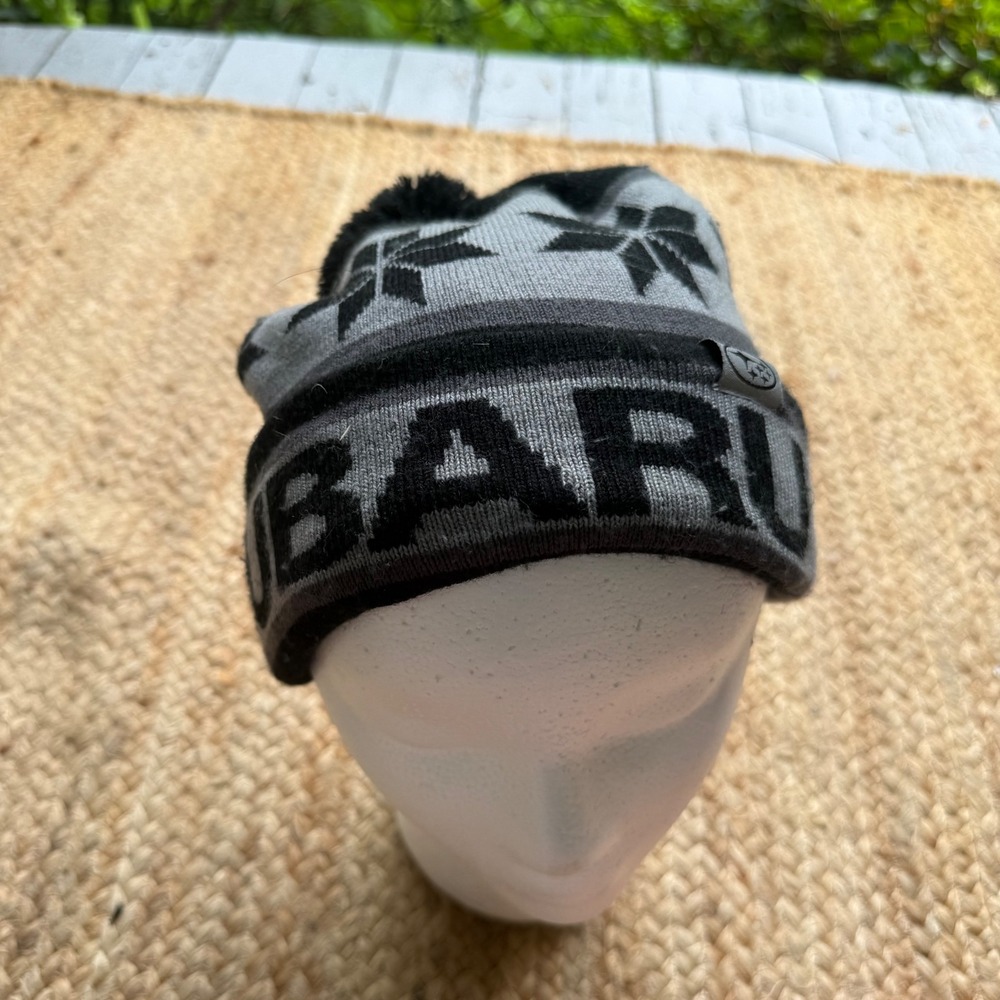 Subaru Knit Beanie Hat Black Grey Snowflake Pom Pom Winter One Size RN128218